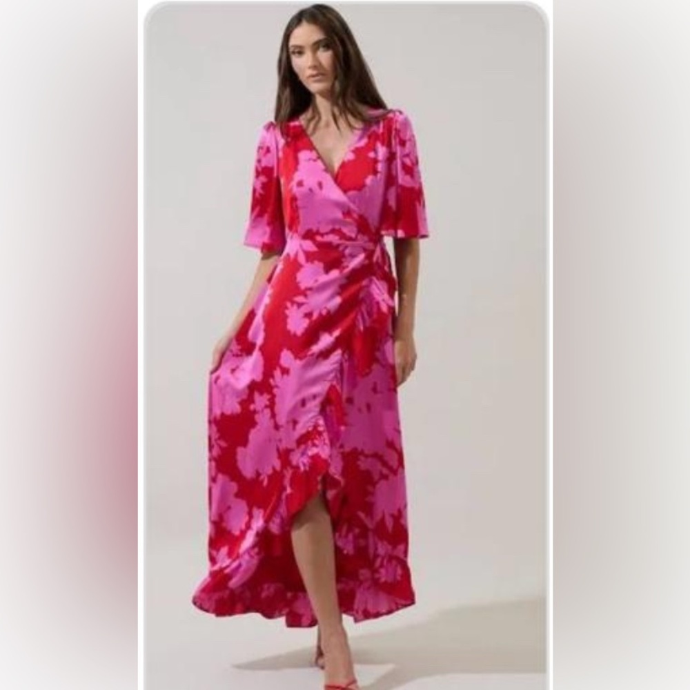 Sugarlips Pink and Red Asymmetrical Wrap Gown